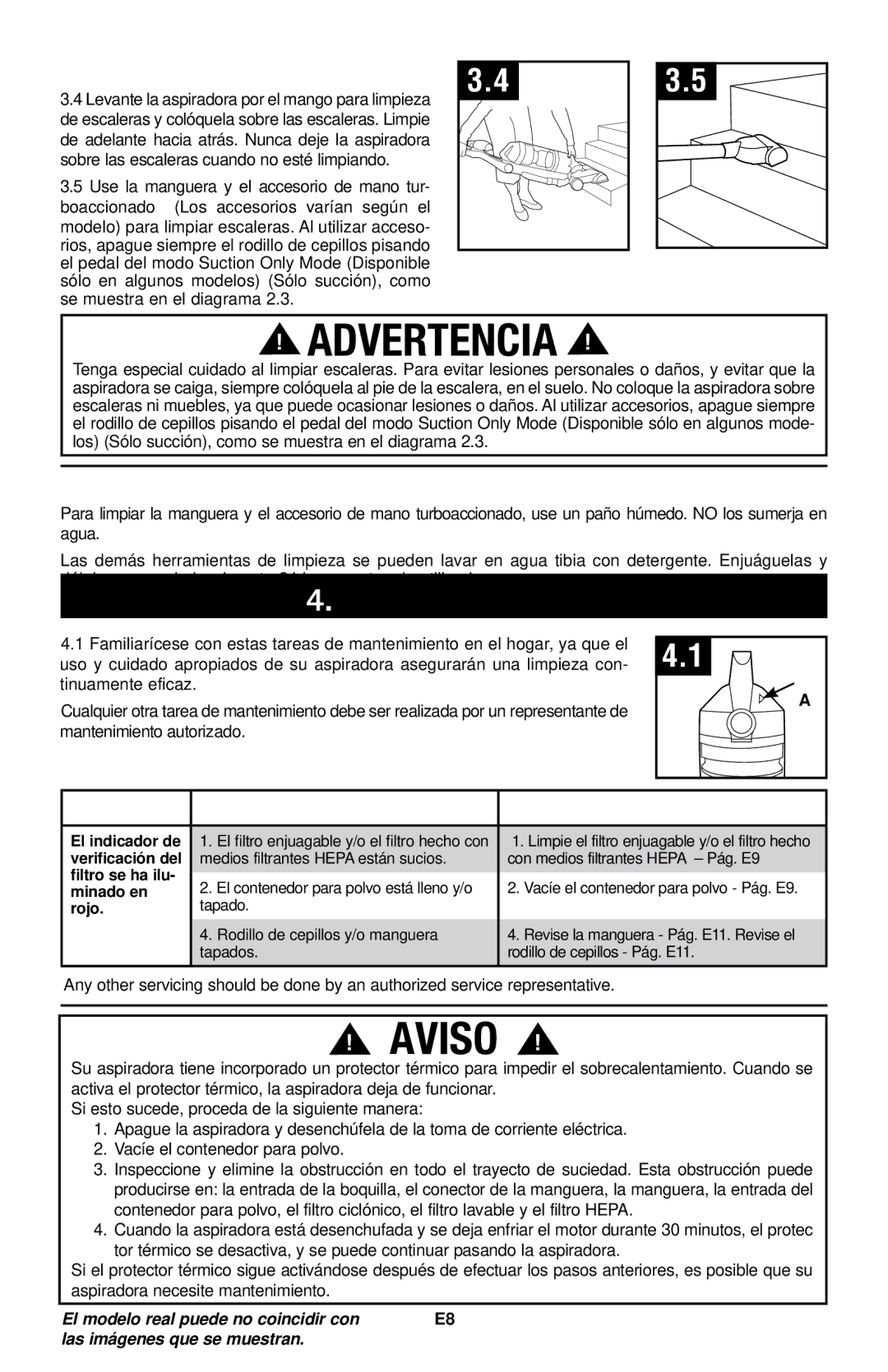 Hoover UH70120 owner manual Aviso, Mantenimiento, Limpieza de escaleras, Cómo limpiar los accesorios 