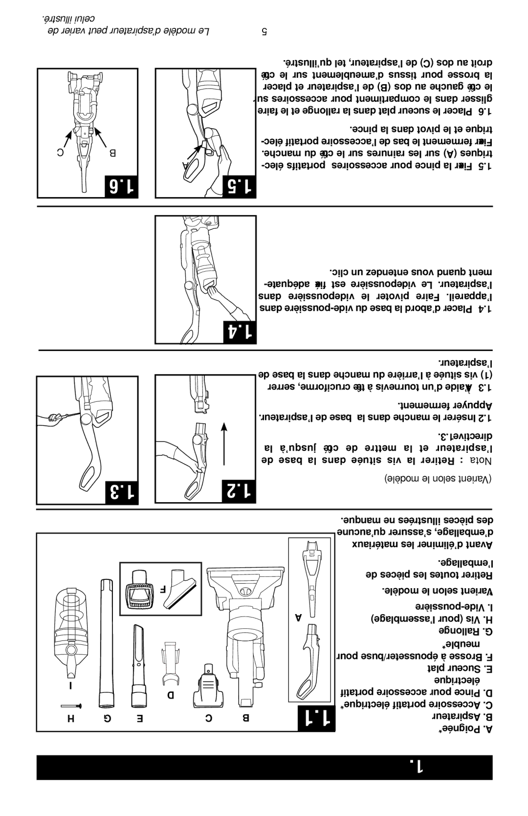 Hoover UH70120 owner manual Ensamblado de la aspiradoraN, Contenu de l’emballage, Fixer Le Manche, Fixer le videpoussière 