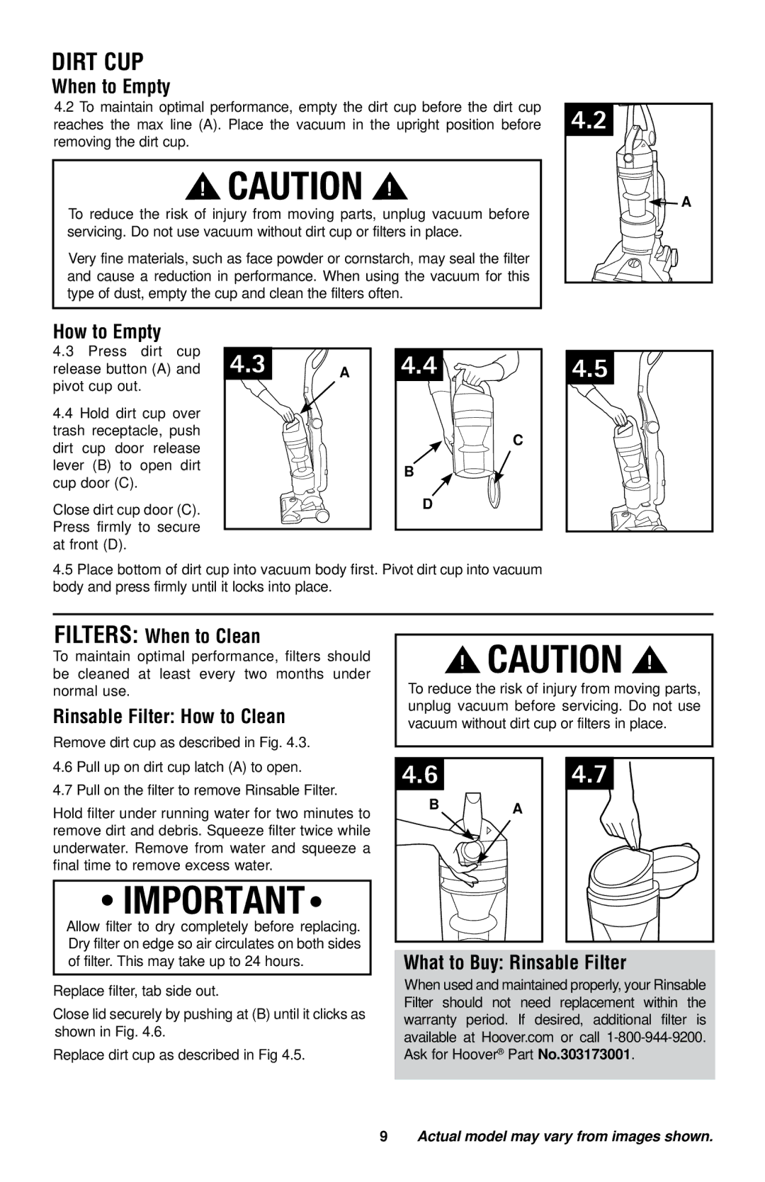 Hoover UH70120 owner manual Dirt Cup 