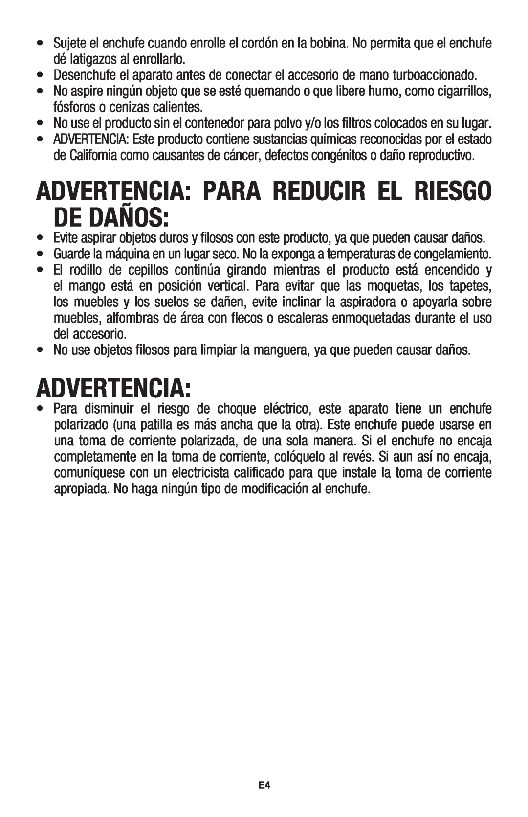 Hoover UH70120 owner manual Advertencia Para Reducir El Riesgo De Daños 