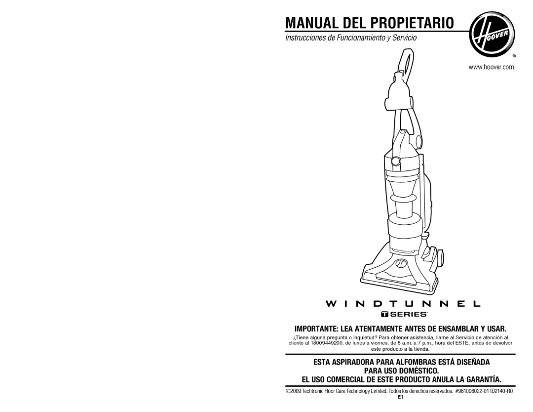 Hoover UH70200 owner manual Manual DEL Propietario 