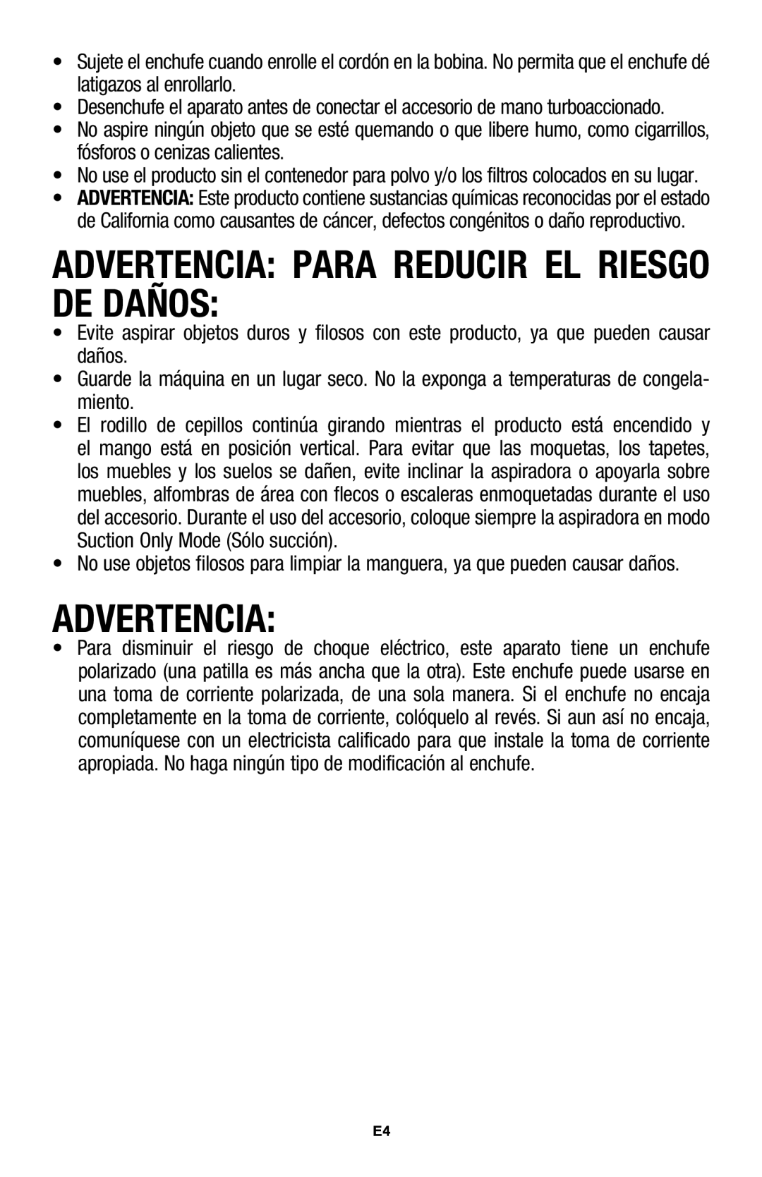 Hoover UH70200 owner manual Advertencia Para Reducir EL Riesgo DE Daños 