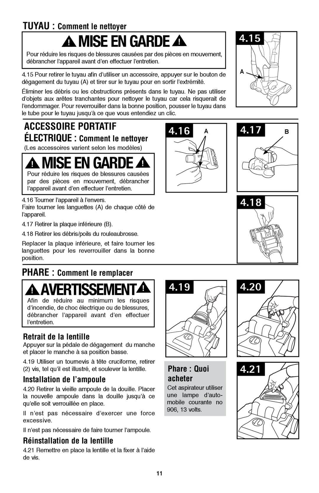 Hoover UH70200 owner manual Accessoire portatif 