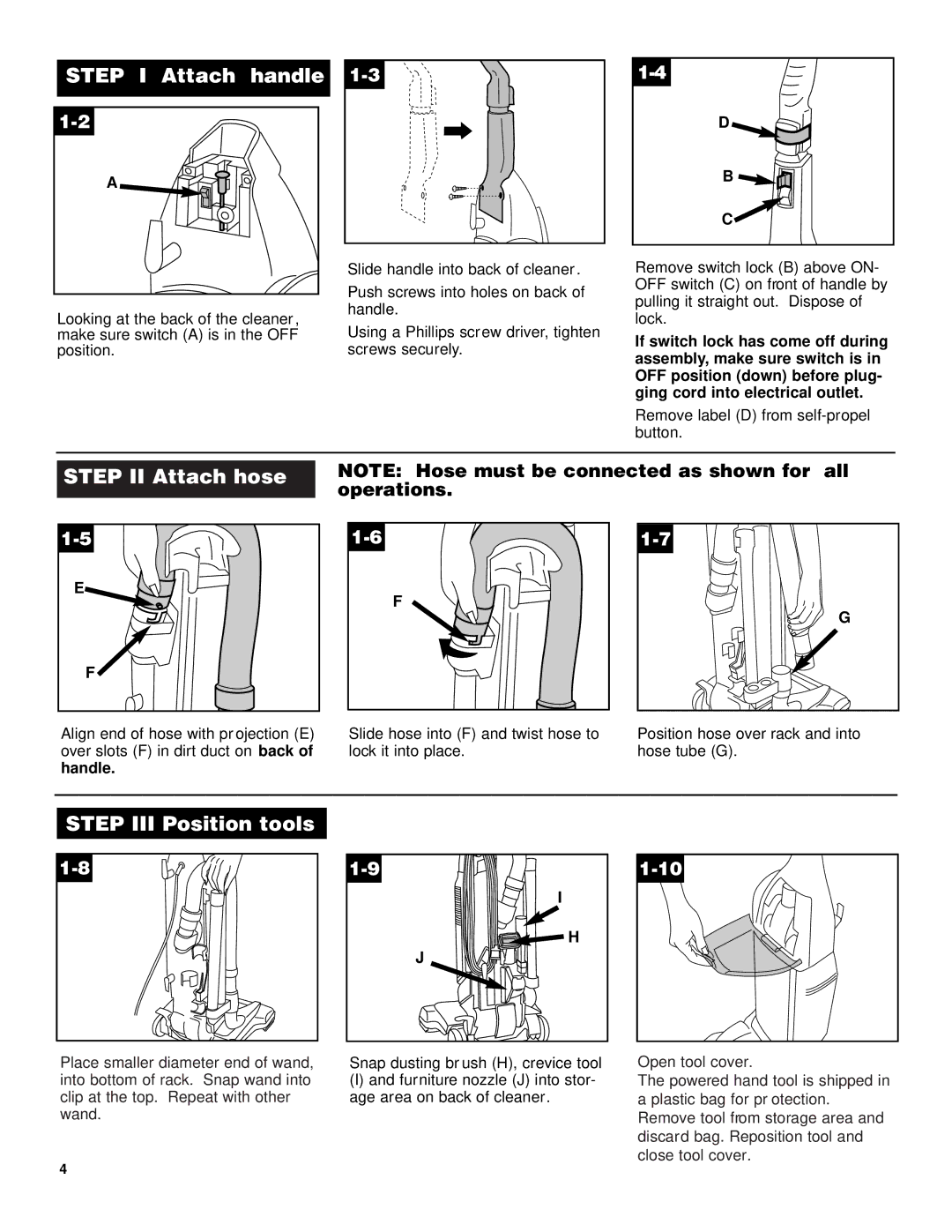 Hoover UH70600 manual Step I Attach handle, Operations 