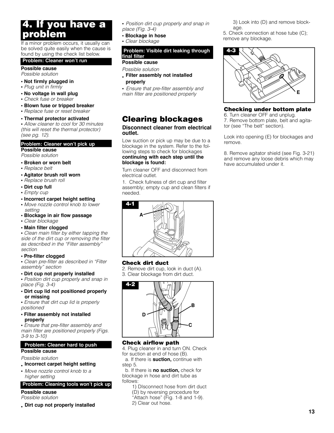 Hoover Upright Bagless Vacuum Cleane owner manual If you have a problem, Clearing blockages 