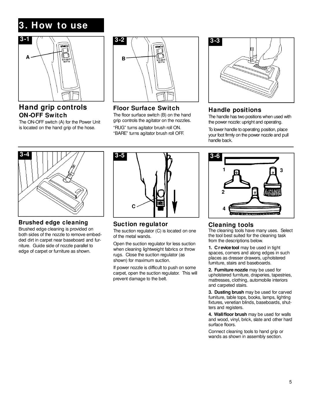 Hoover Vacuum Systems owner manual How to use, Hand grip contro l s 