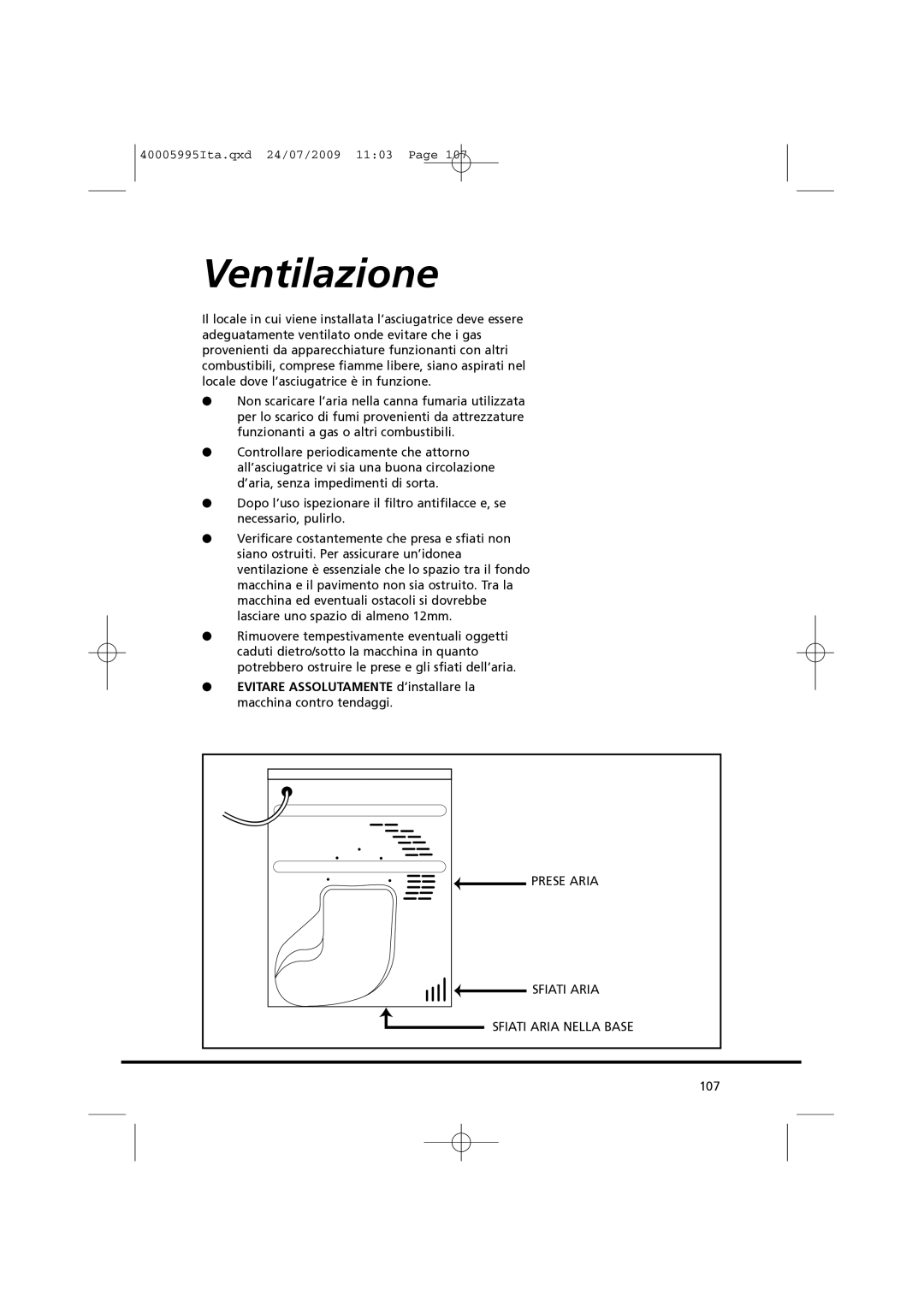 Hoover VHC 680F manual Ventilazione 