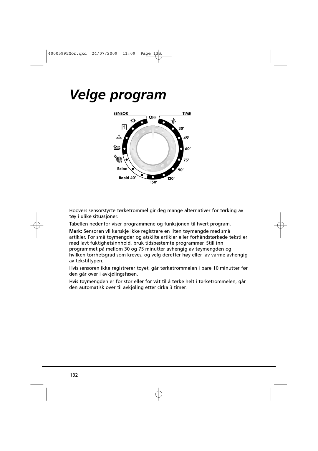 Hoover VHC 680F manual Velge program 