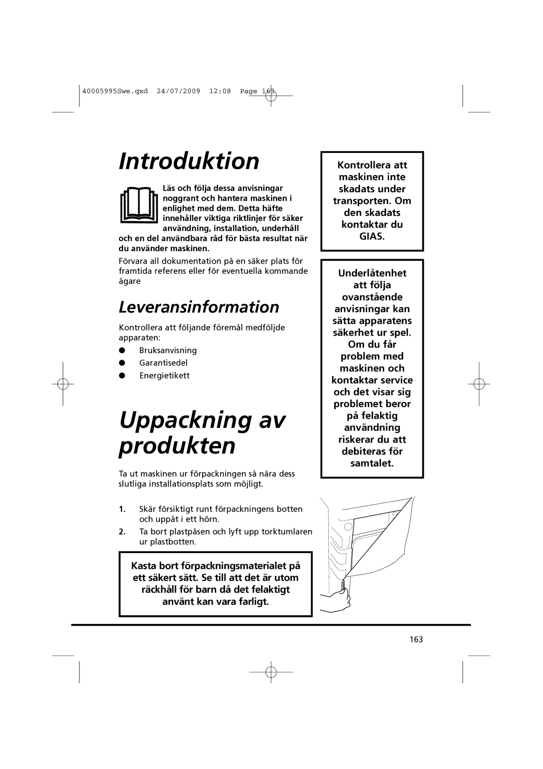 Hoover VHC 680F manual Uppackning av produkten, Leveransinformation 