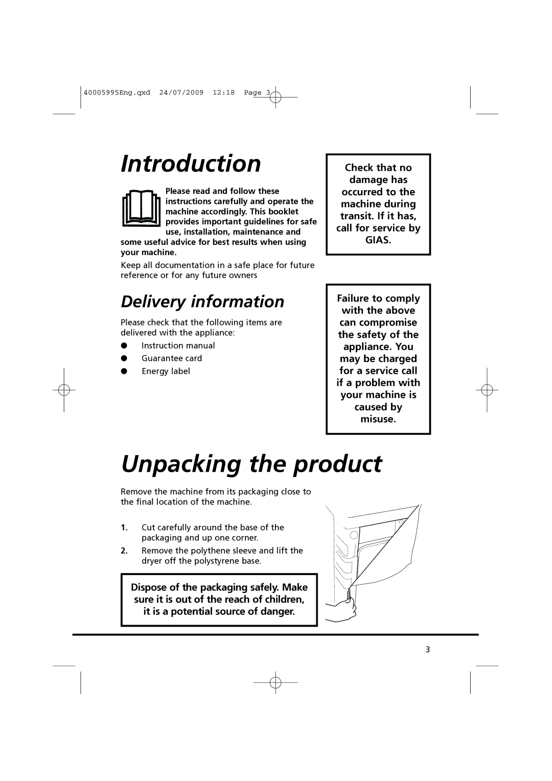 Hoover VHC 680F manual Introduction, Unpacking the product, Delivery information 