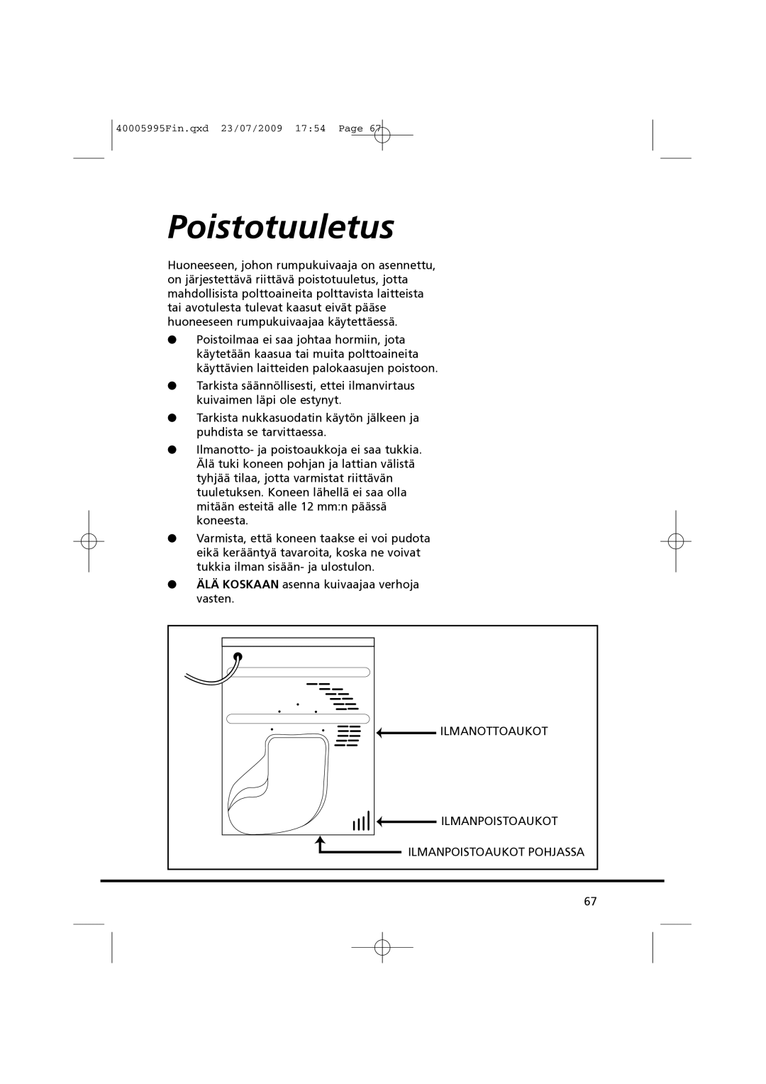 Hoover VHC 680F manual Poistotuuletus 