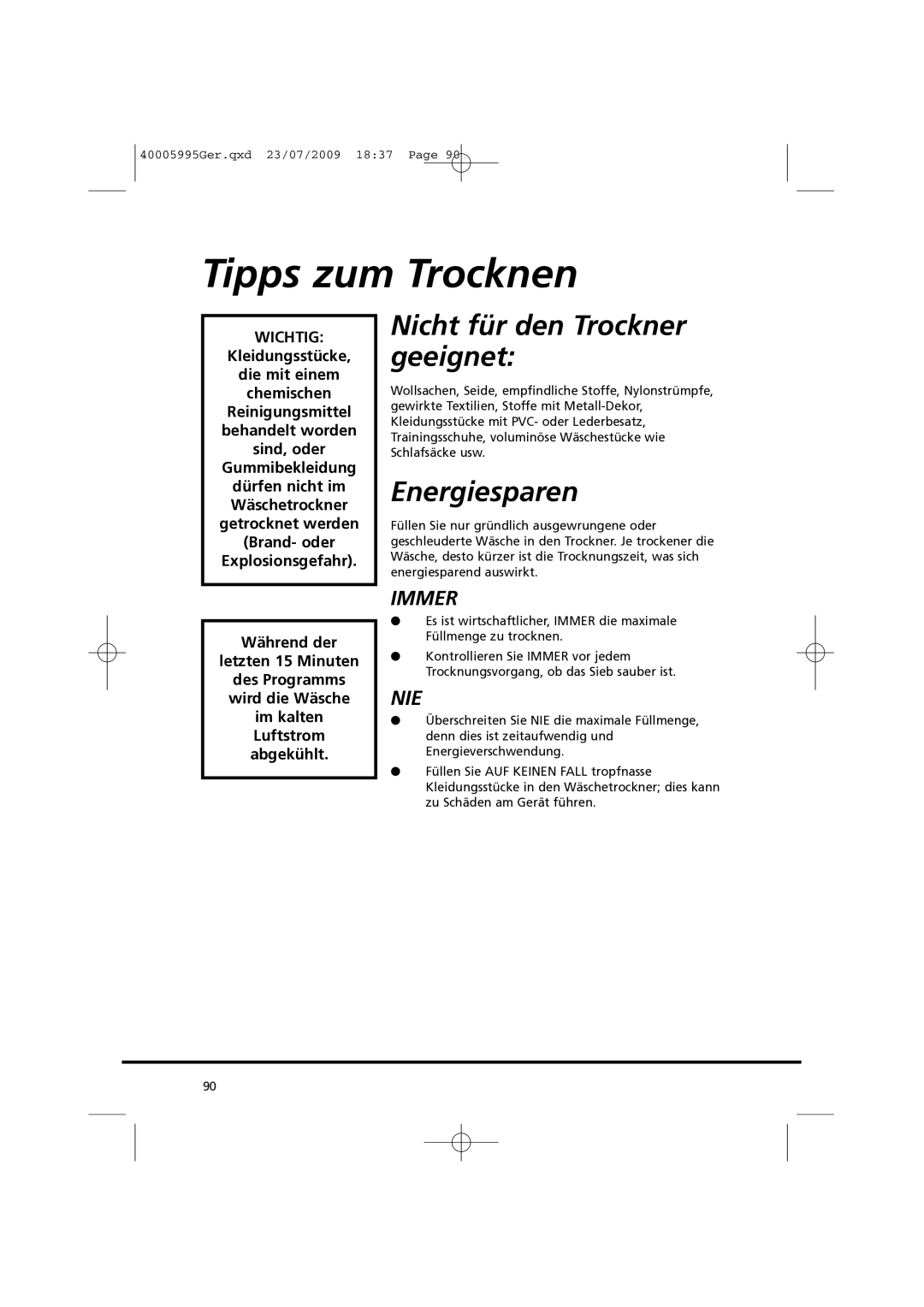 Hoover VHC 680F manual Tipps zum Trocknen, Nicht für den Trockner geeignet, Energiesparen 