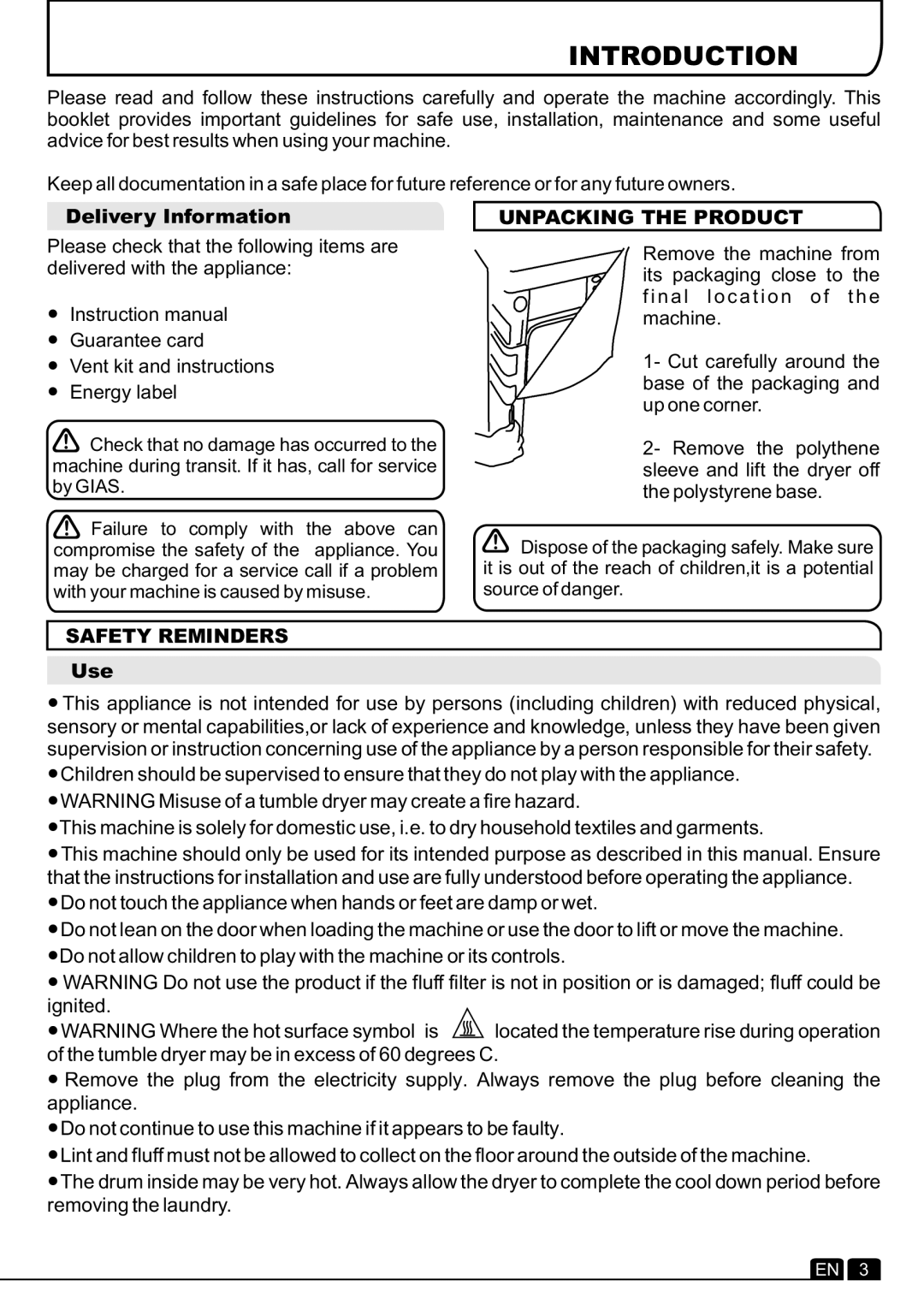 Hoover VHV 781C manual Introduction, Delivery Information, Unpacking the Product, Safety Reminders, Use 