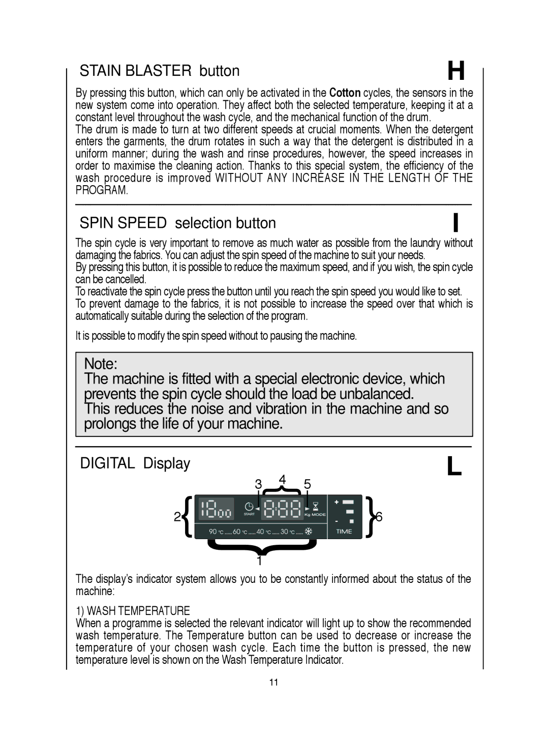 Hoover VISION HD manual Stain Blaster button, Spin Speed selection button 