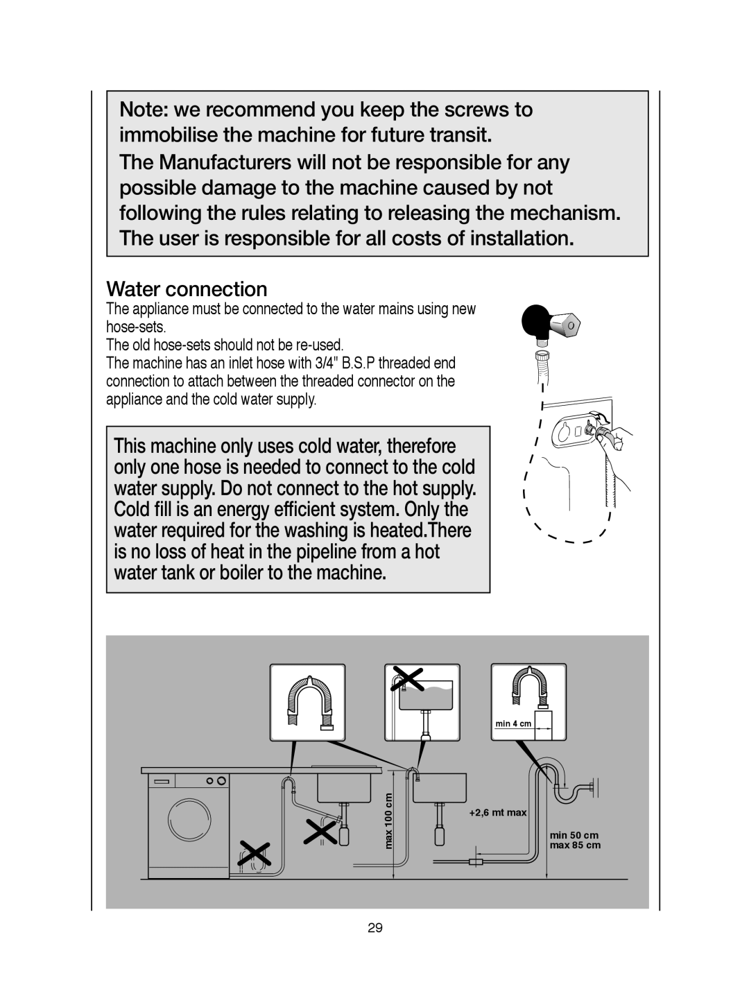 Hoover VISION HD manual Water connection 