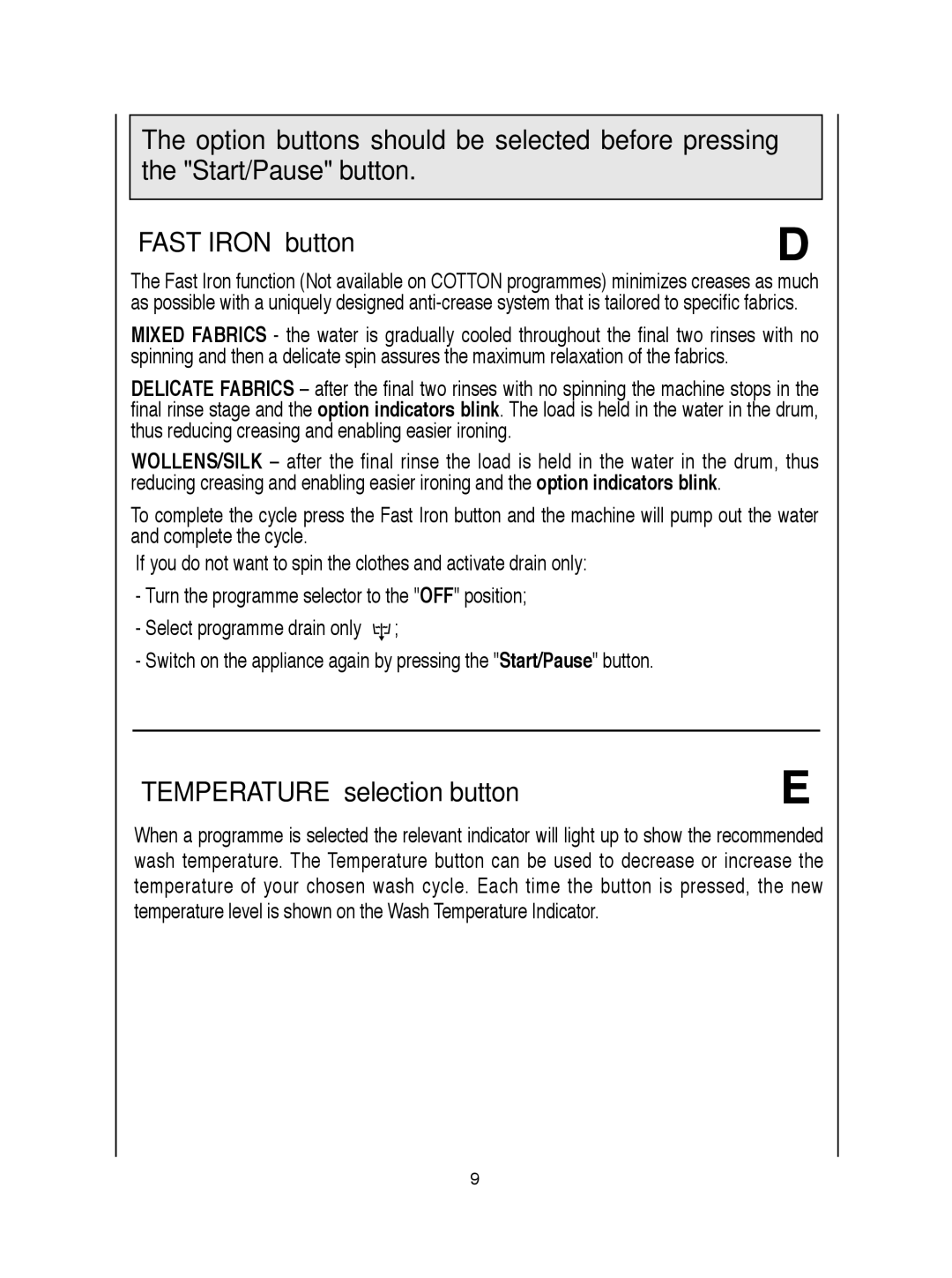 Hoover VISION HD manual Temperature selection button 