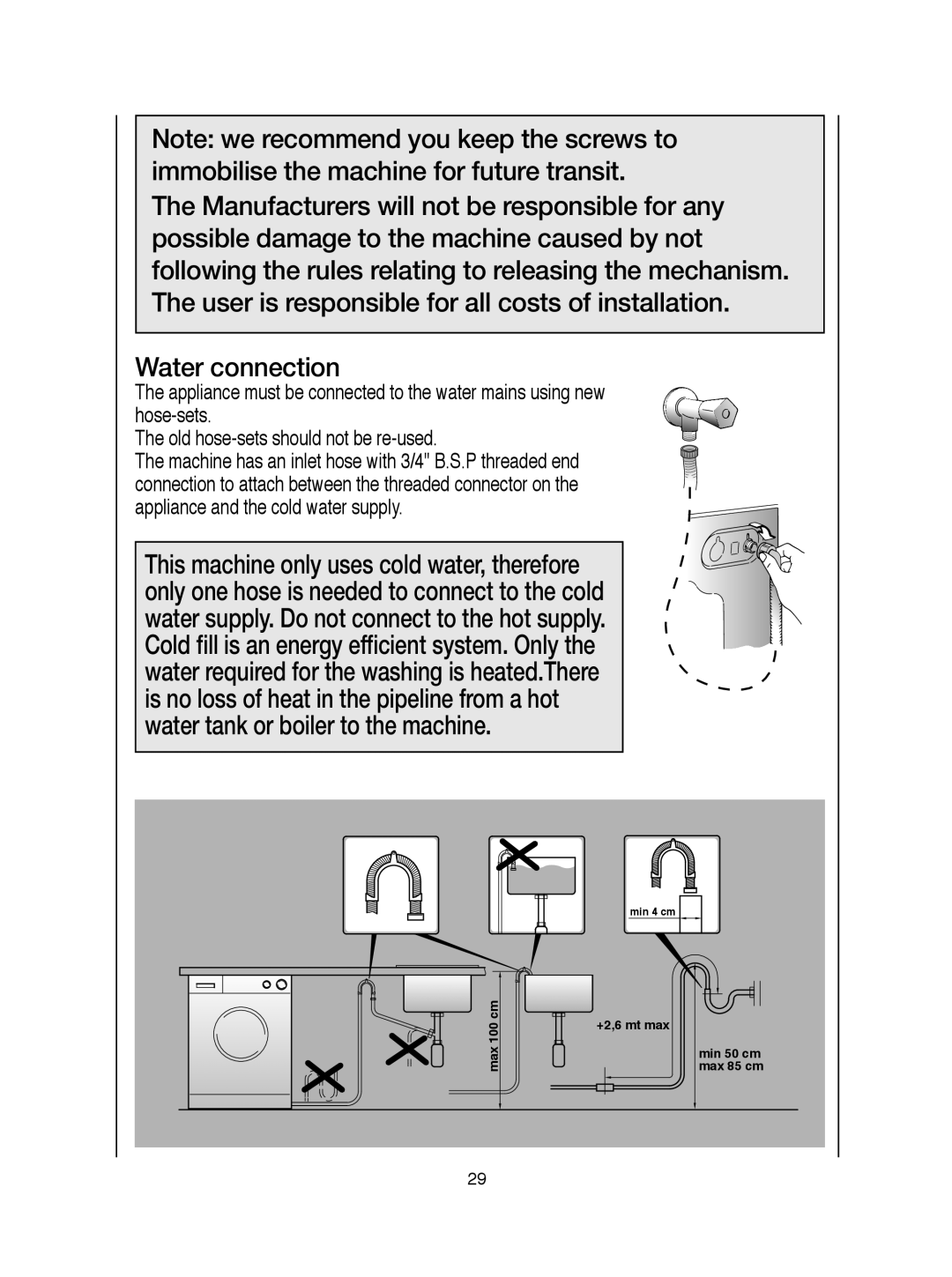 Hoover visionhd manual Water connection 