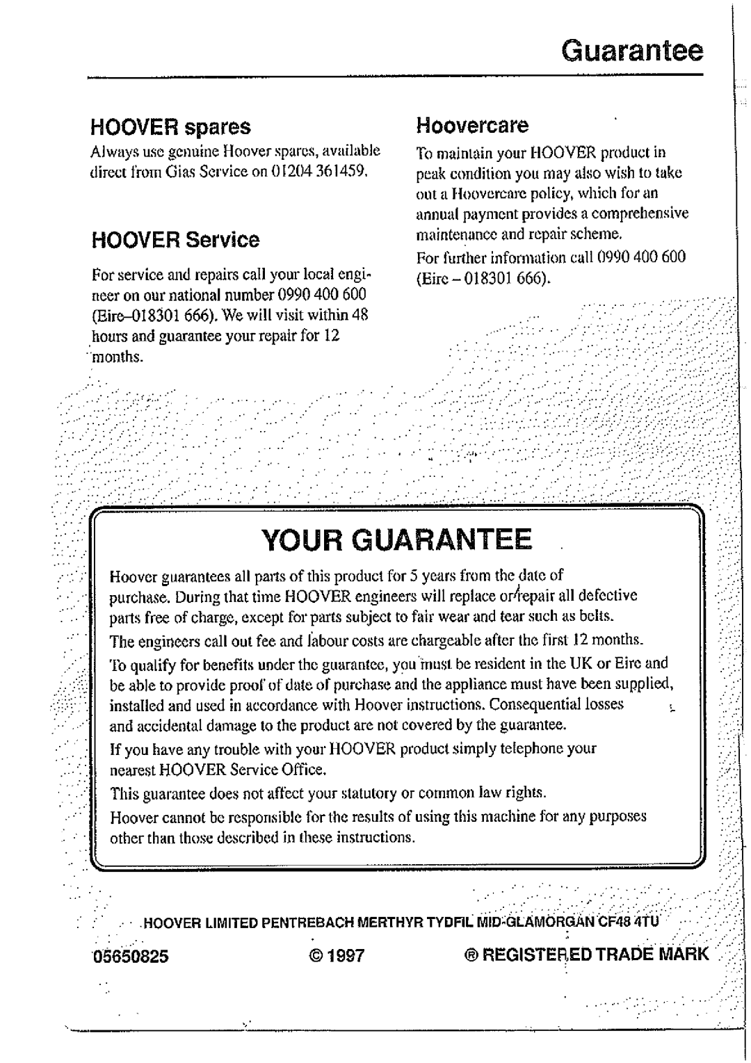 Hoover WB 120, WA115, WB125 manual 