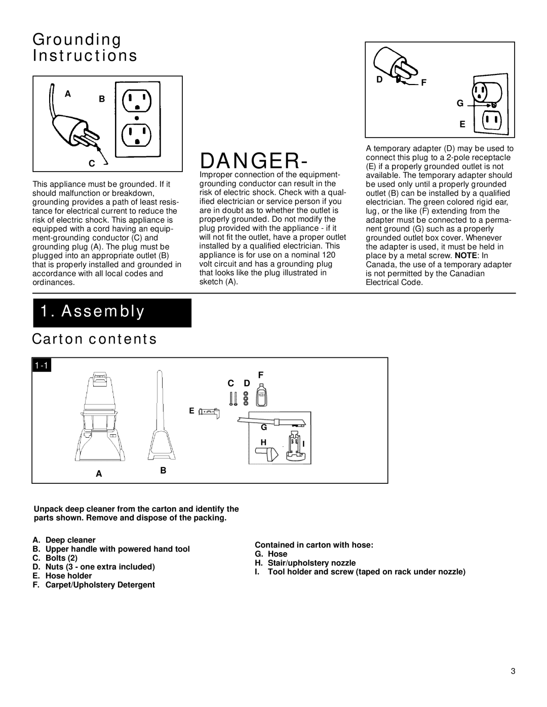 Hoover TurboPOWER, Widepath manual Assembly, Carton contents 