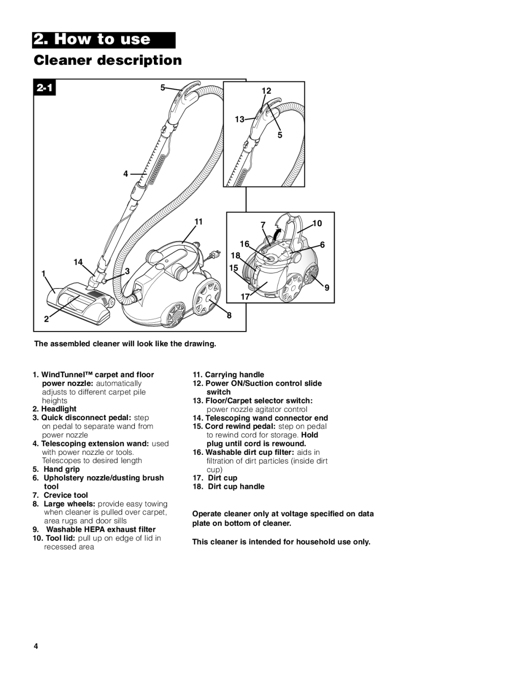 Hoover Wind Tunnel Bagless Canister Cleaner owner manual How to use, Washable Hepa exhaust filter 