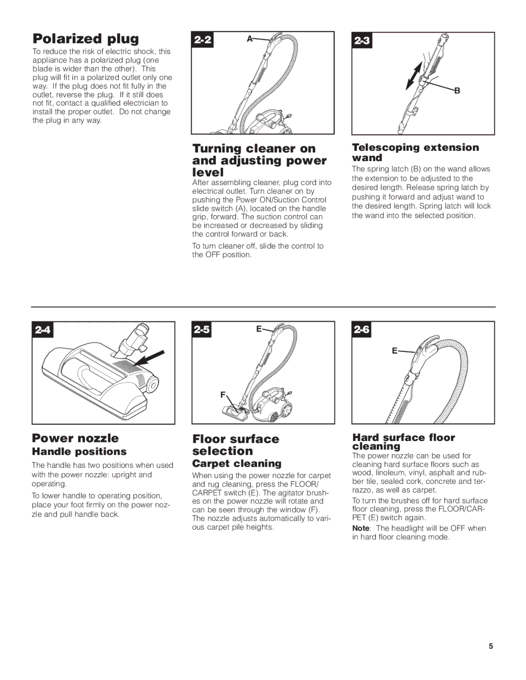 Hoover Wind Tunnel Bagless Canister Cleaner owner manual Turning cleaner on and adjusting power level, Power nozzle 