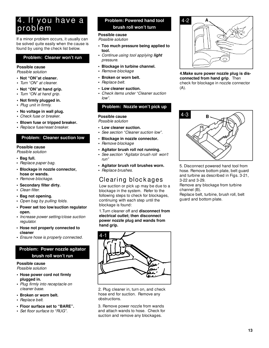 Hoover Wind Tunnel Canister Cleaner with Powered Hand Tool owner manual If you have a problem, Clearing blockages 