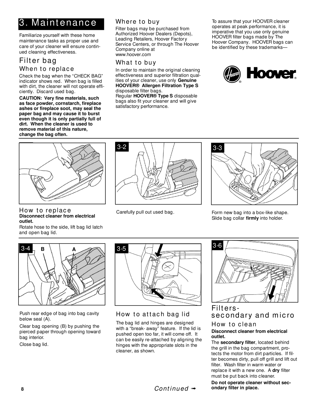 Hoover Wind Tunnel Canister Cleaner with Powered Hand Tool Maintenance, Filter bag, Filters Secondary and micro 