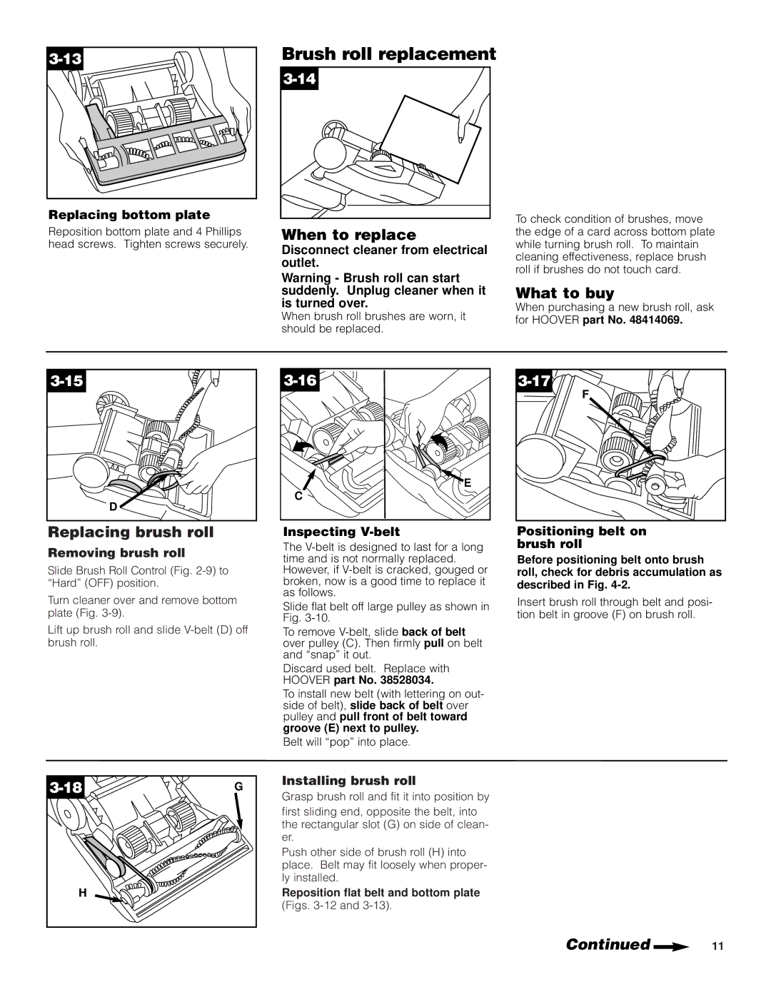 Hoover Wind Tunnel vacuum cleaner manual Brush roll replacement, Replacing brush roll 