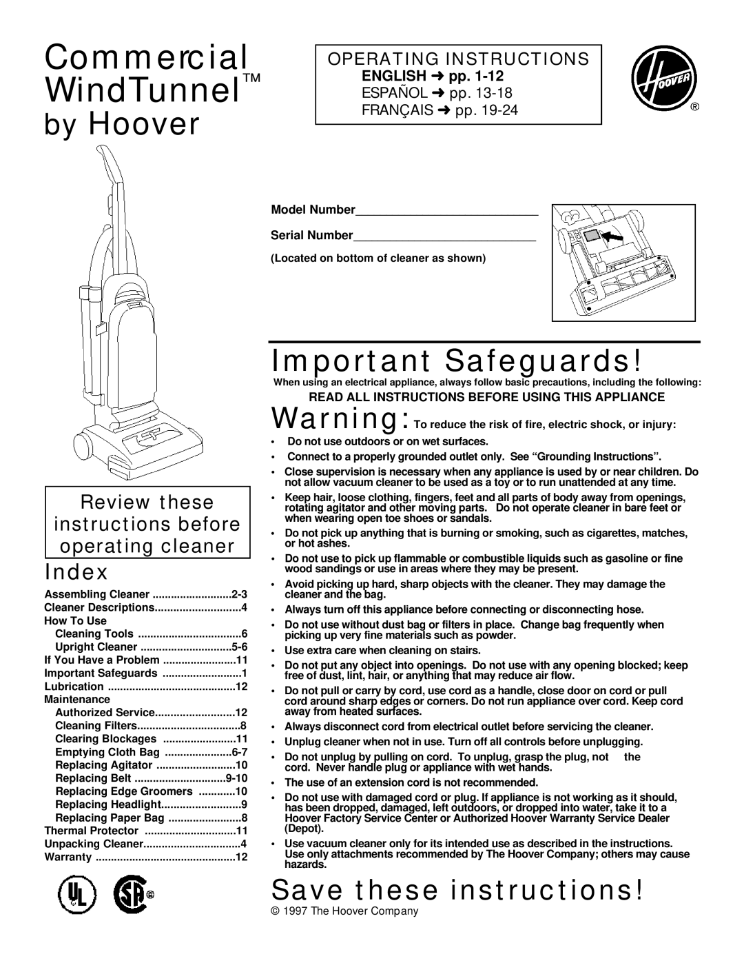 Hoover Wind Tunnel warranty Index, Review these, English pp 