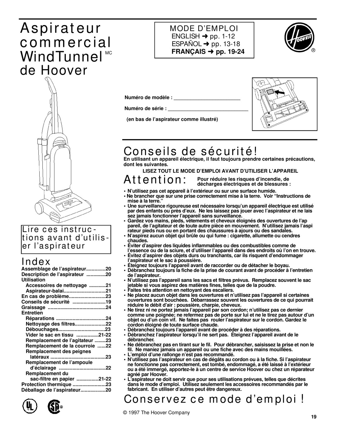 Hoover Wind Tunnel warranty Français pp 