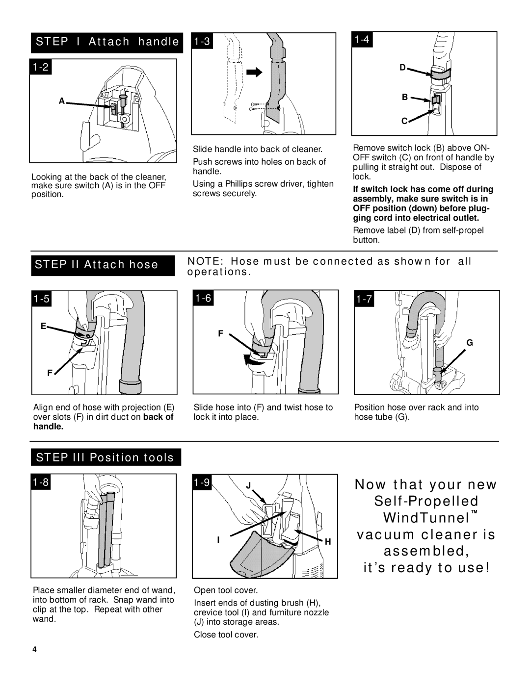 Hoover WindTunnelTM manual Now that your new, Self-Propelled, Vacuum cleaner is, Assembled It’s ready to use 