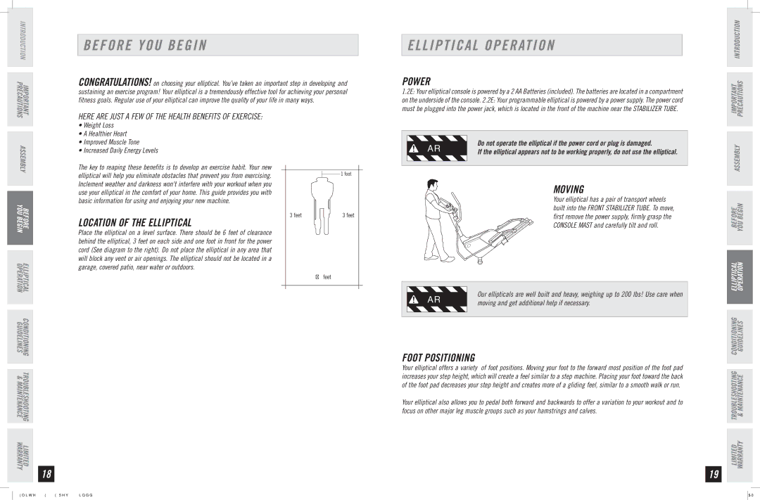 Horizon Fitness 2.2E, 1.2E manual Before YOU Begin, Elliptical Operation 