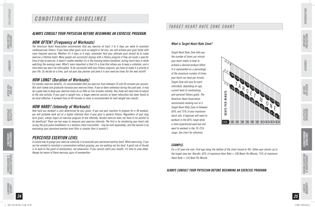 Horizon Fitness 1.2E, 2.2E manual Conditioning Guidelines, Target Heart Rate Zone Chart, Perceived Exertion Level, Example 