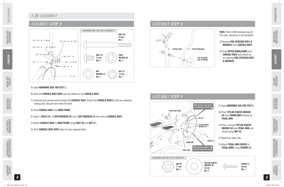 Horizon Fitness 1.2E, 2.2E manual 2E Assembly, Pedal ARM 