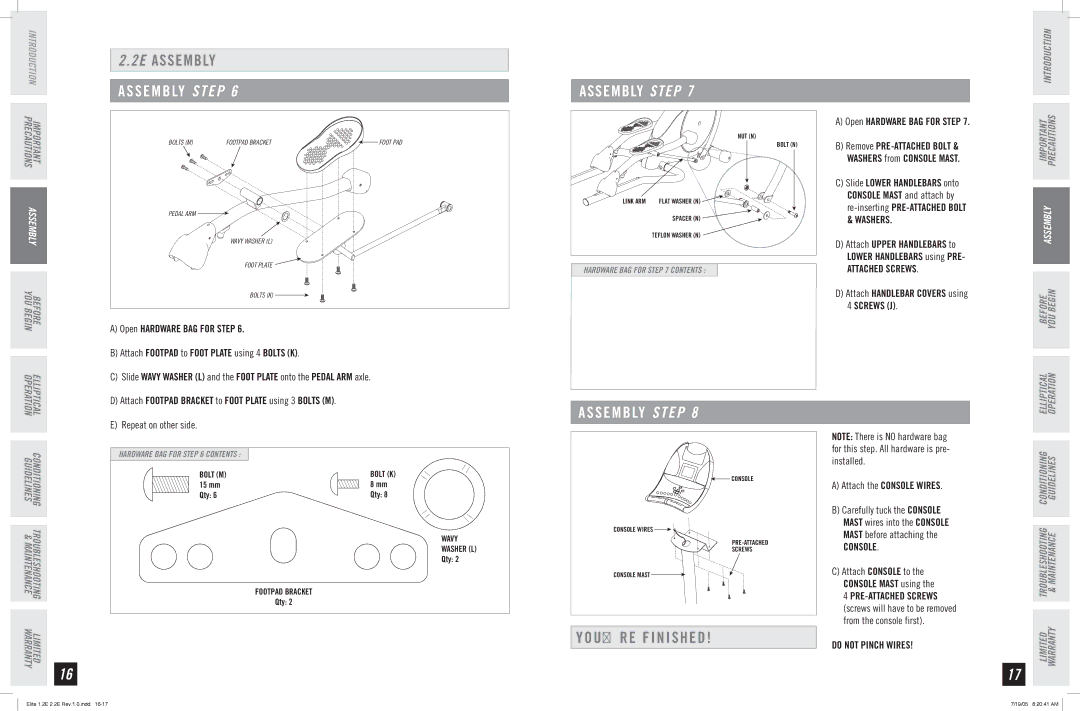 Horizon Fitness 1.2E, 2.2E manual S E M B LY Step Assembly Step, Attached Screws, Console 