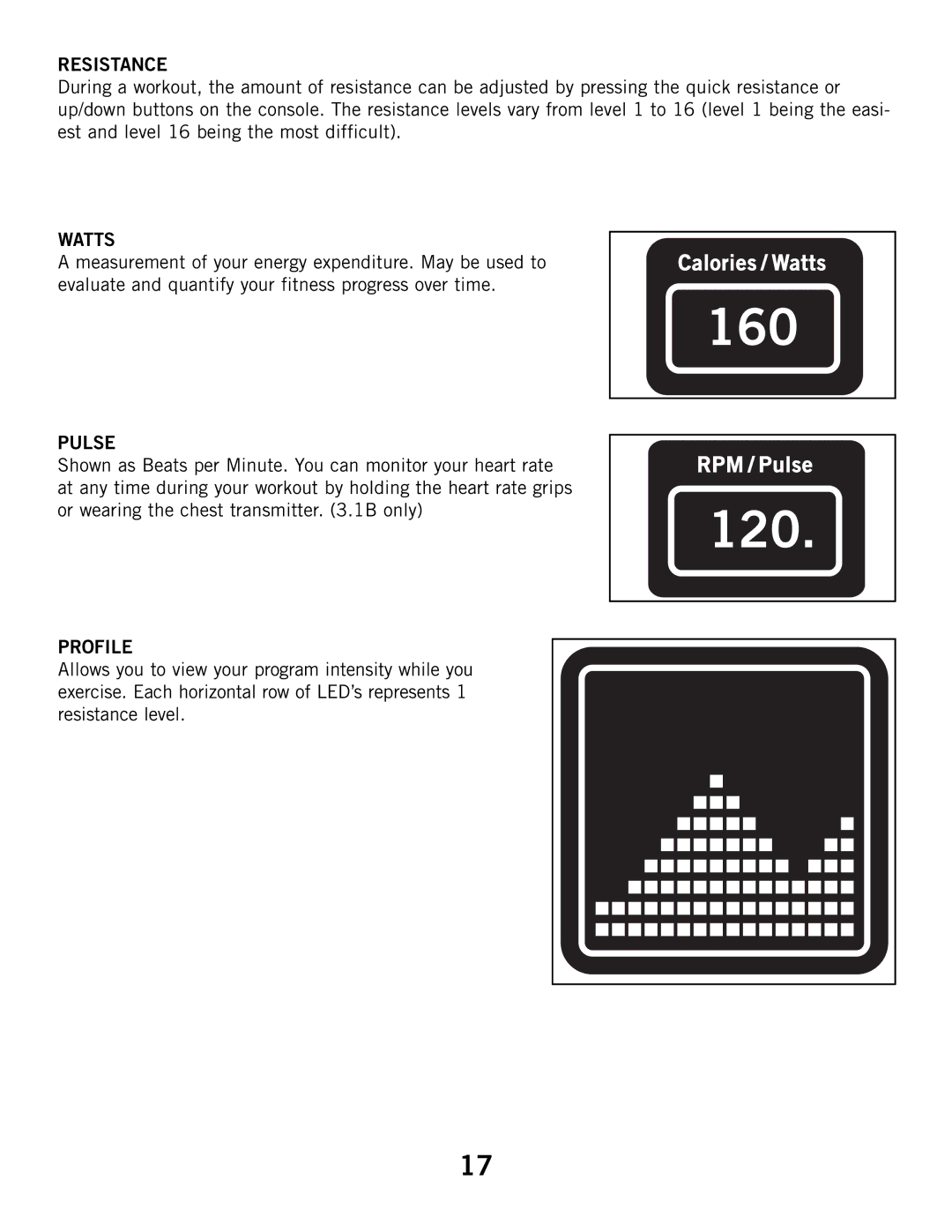 Horizon Fitness 2.1B, 3.1B manual Resistance, Profile 