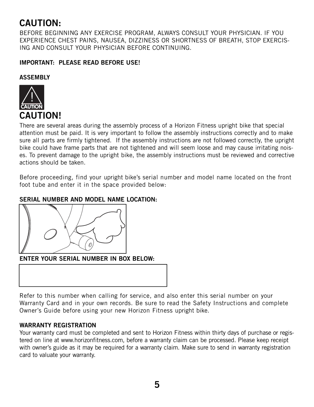 Horizon Fitness 2.1B, 3.1B manual Warranty Registration 