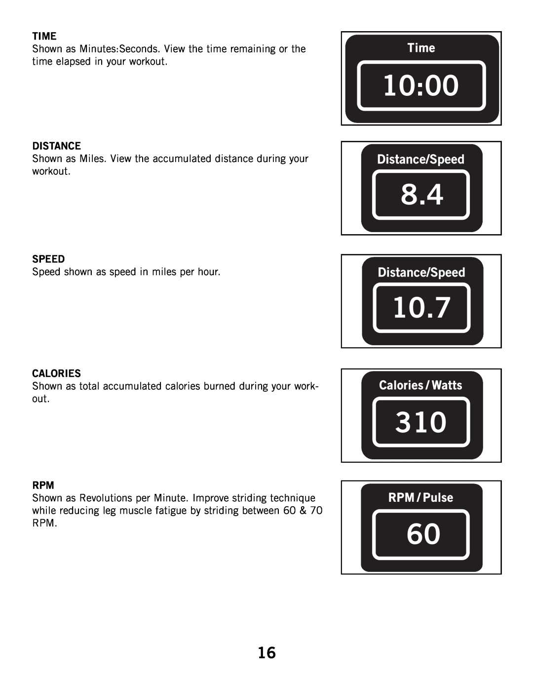 Horizon Fitness 3.1B, 2.1B manual 1000, 10.7 310, Distance/Speed 