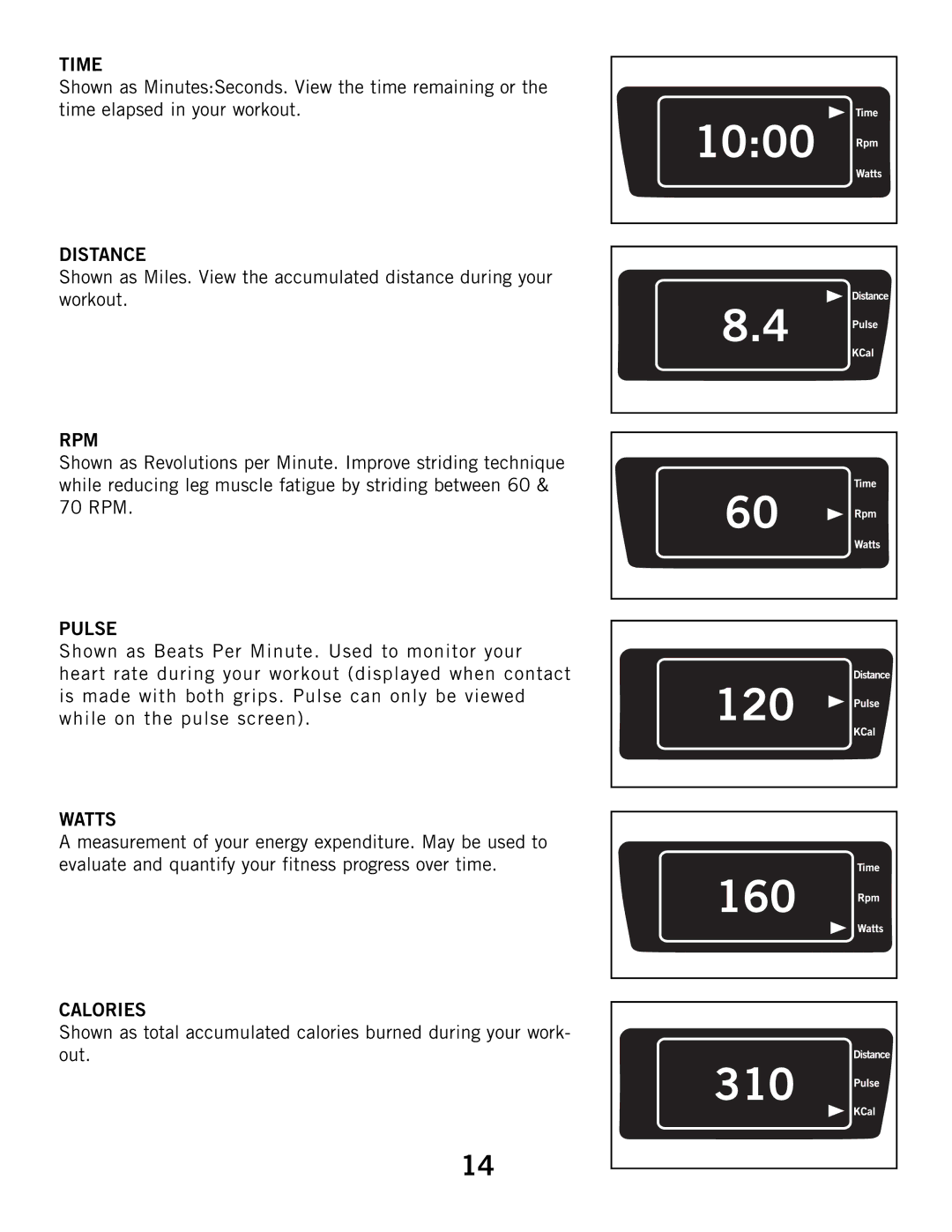 Horizon Fitness 3.1R, 2.1R manual Time, Distance, Rpm, Pulse, Watts, Calories 