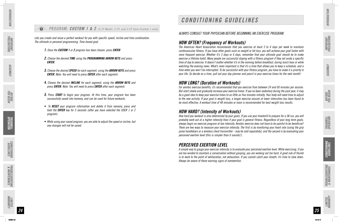 Horizon Fitness 5.3T, 3.3T, 2.3T manual Conditioning Guidelines, Perceived Exertion Level 