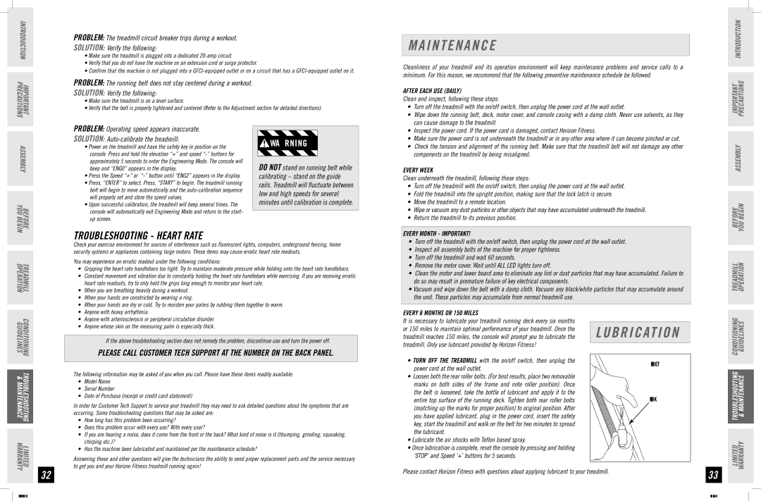 Horizon Fitness 2.3T, 3.3T, 5.3T manual I N T E N a N C E, Troubleshooting Heart Rate 