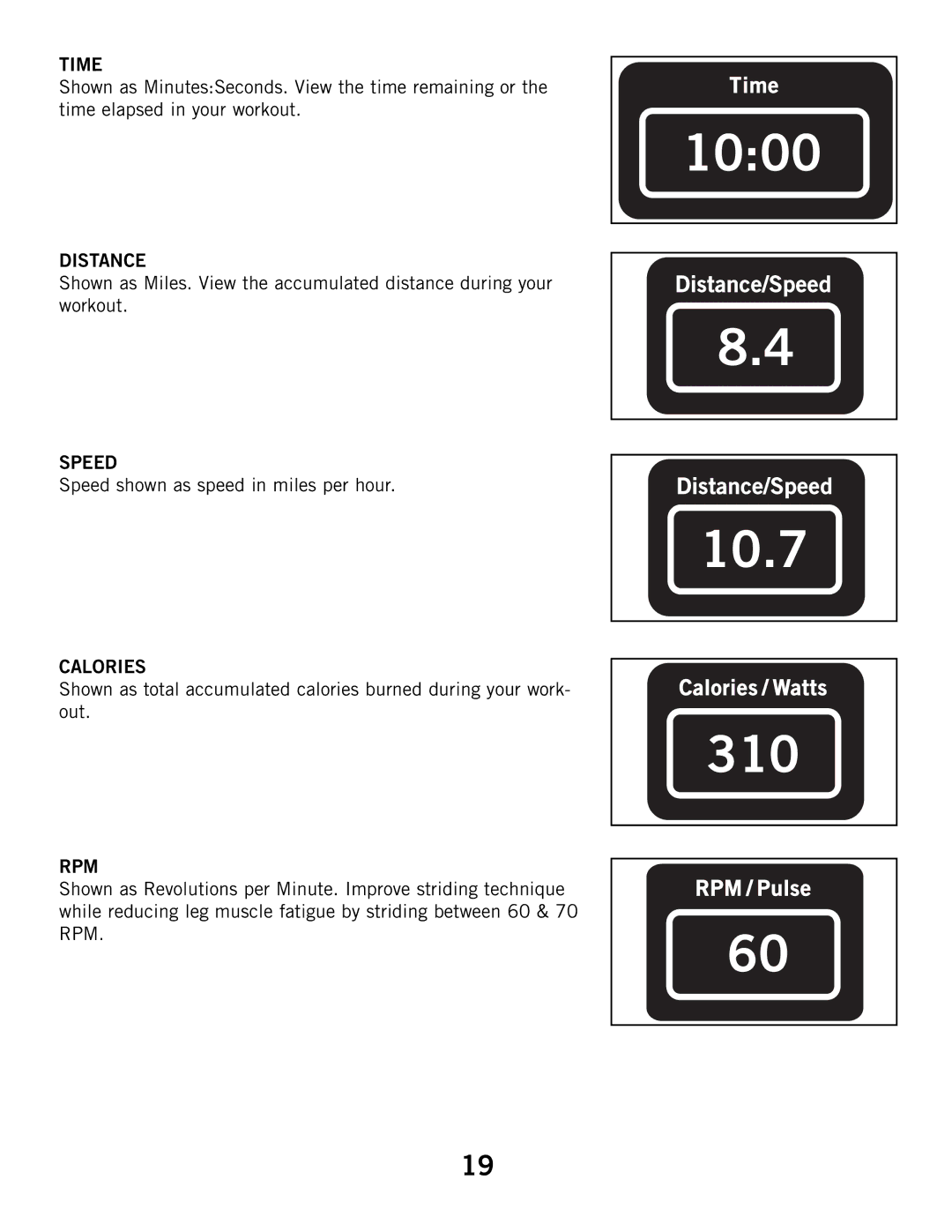 Horizon Fitness 2.1E, 4.1E manual 10.7 310, Calories 