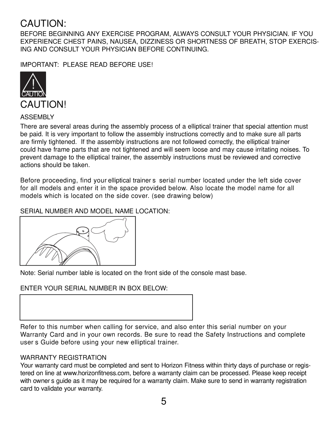 Horizon Fitness 2.1E, 4.1E manual Warranty Registration 