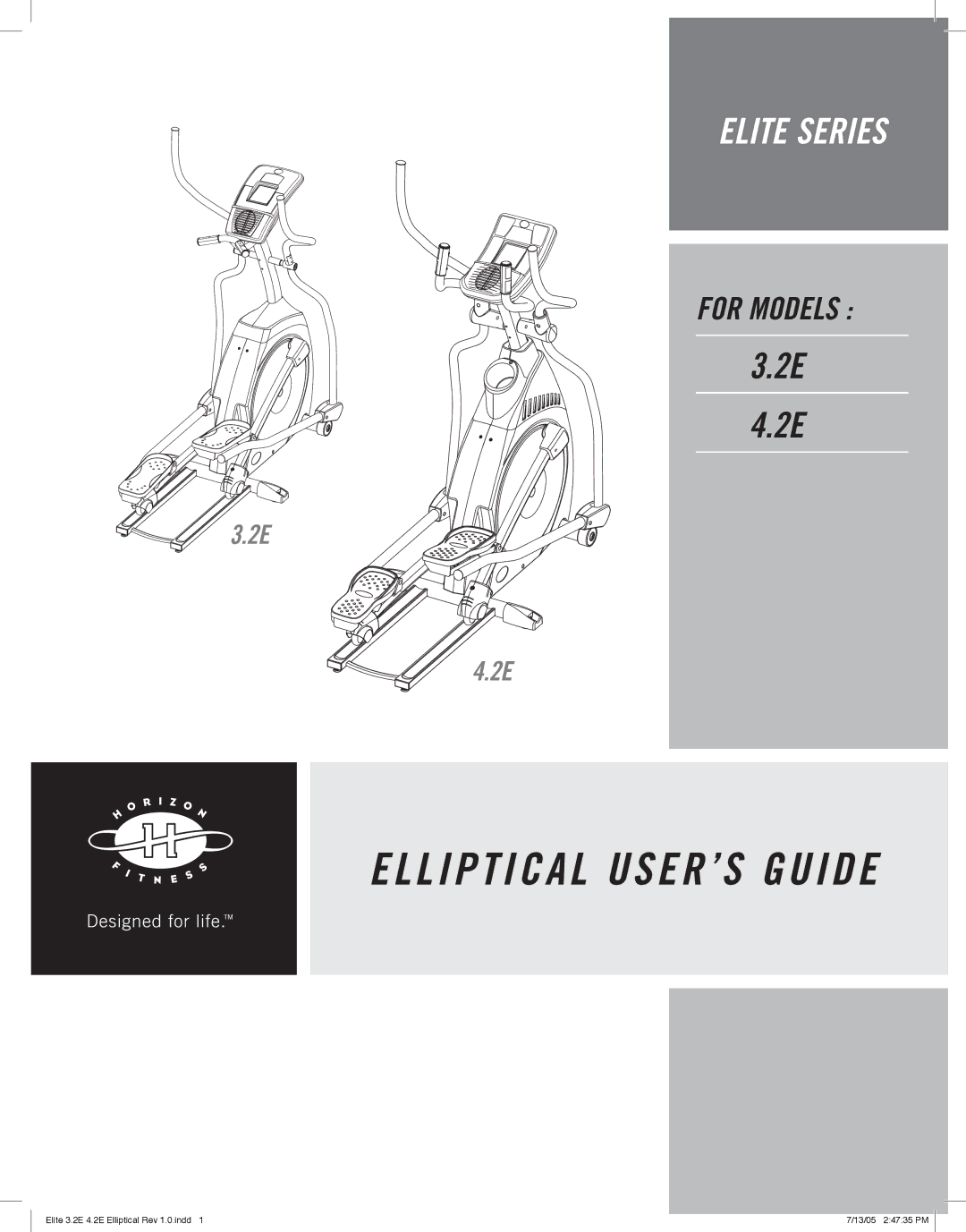 Horizon Fitness 3.2E, 4.2E manual L I P T I C a L USER’S Guide 