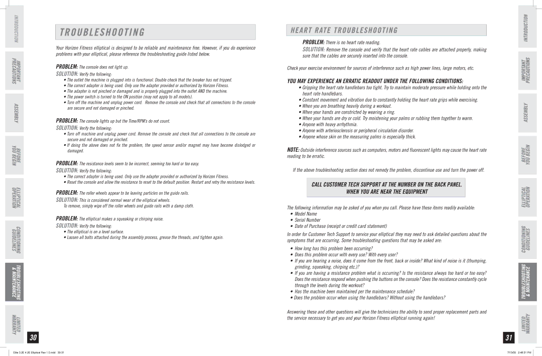 Horizon Fitness 4.2E, 3.2E manual Heart Rate Troubleshooting, When YOU are Near the Equipment 