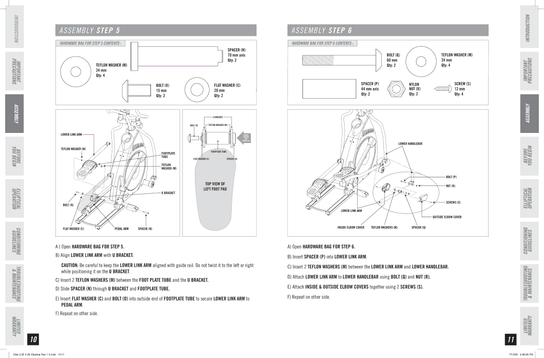 Horizon Fitness 4.2E, 3.2E manual Pedal ARM 