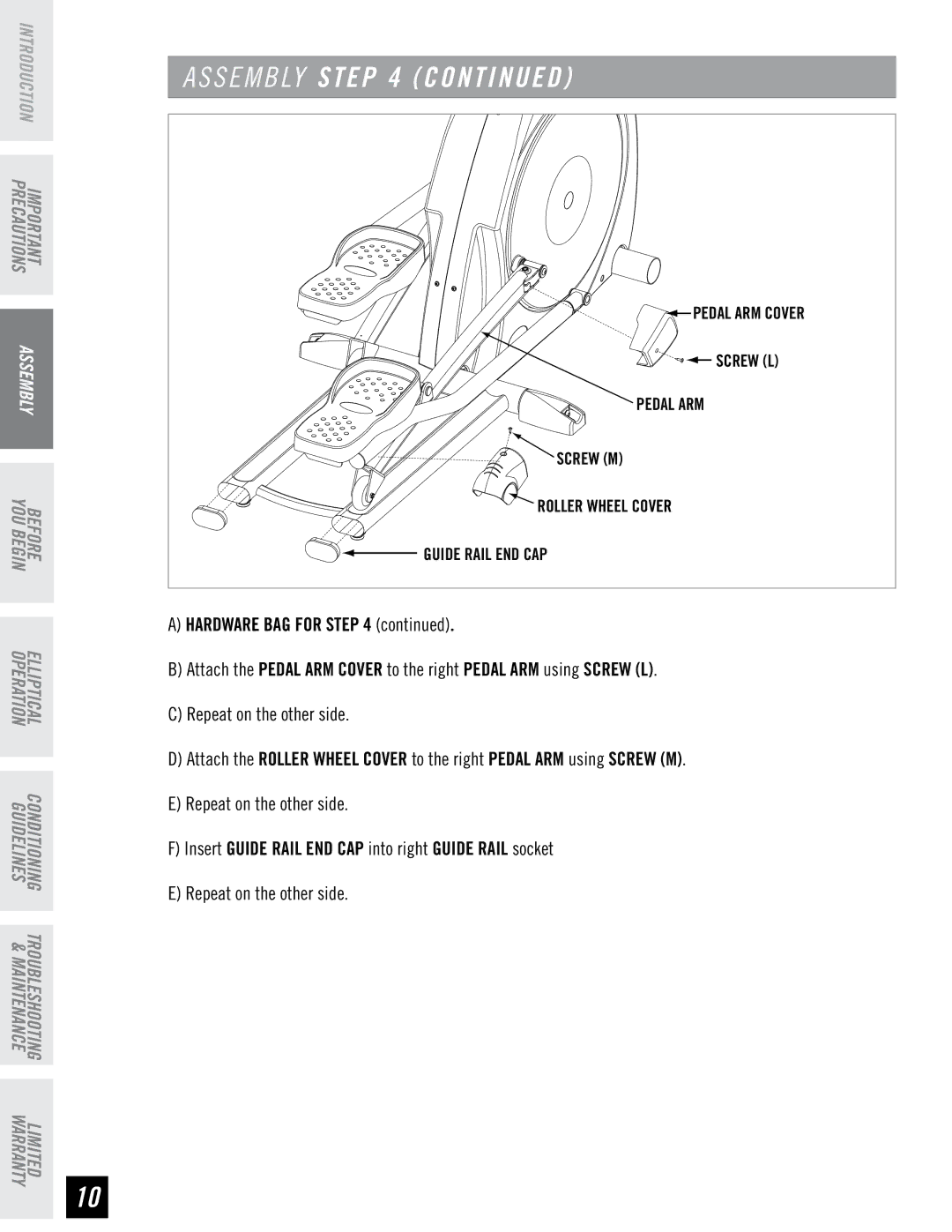 Horizon Fitness 3.3E, 4.3E, 2.3E manual Pedal ARM 