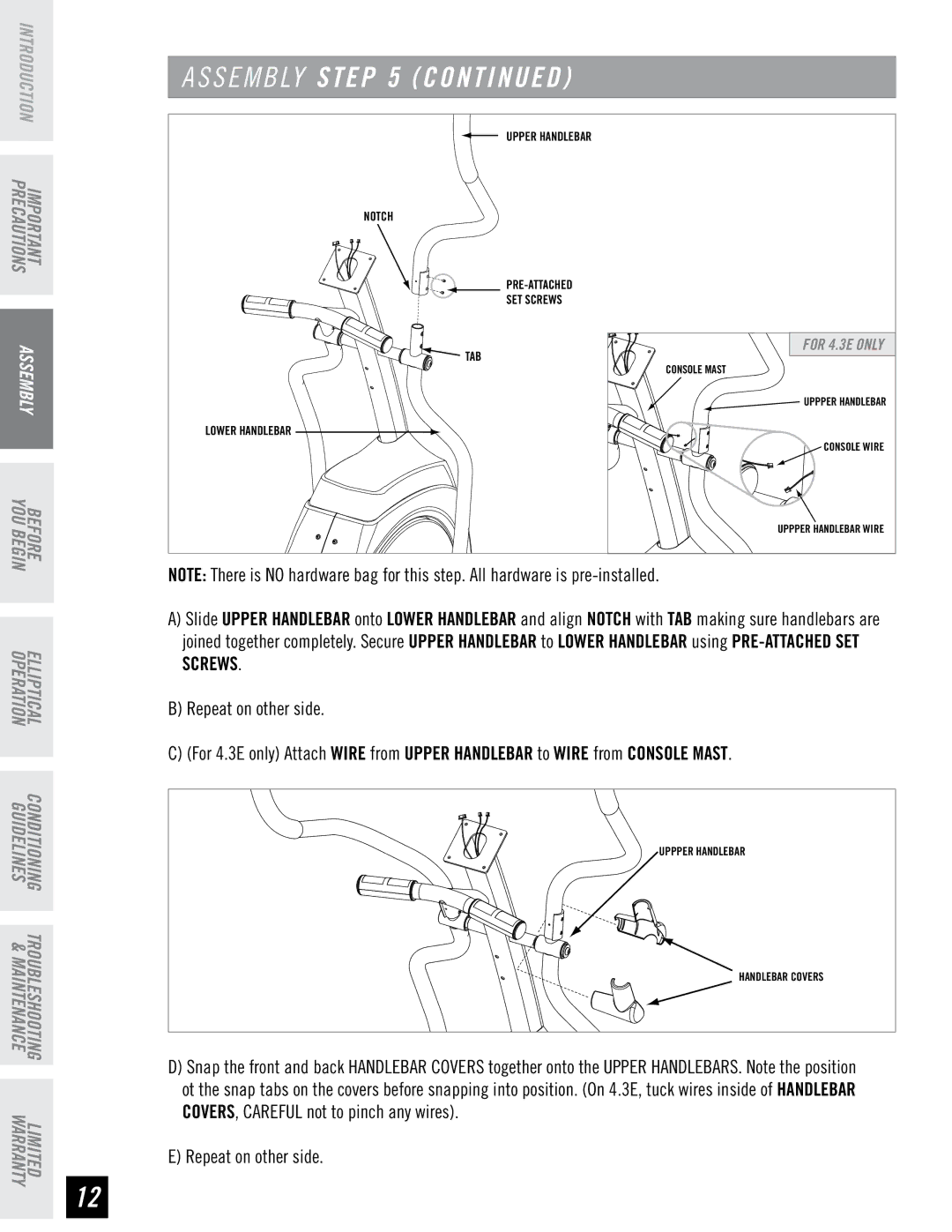 Horizon Fitness 4.3E, 3.3E, 2.3E manual S E M B LY Step 