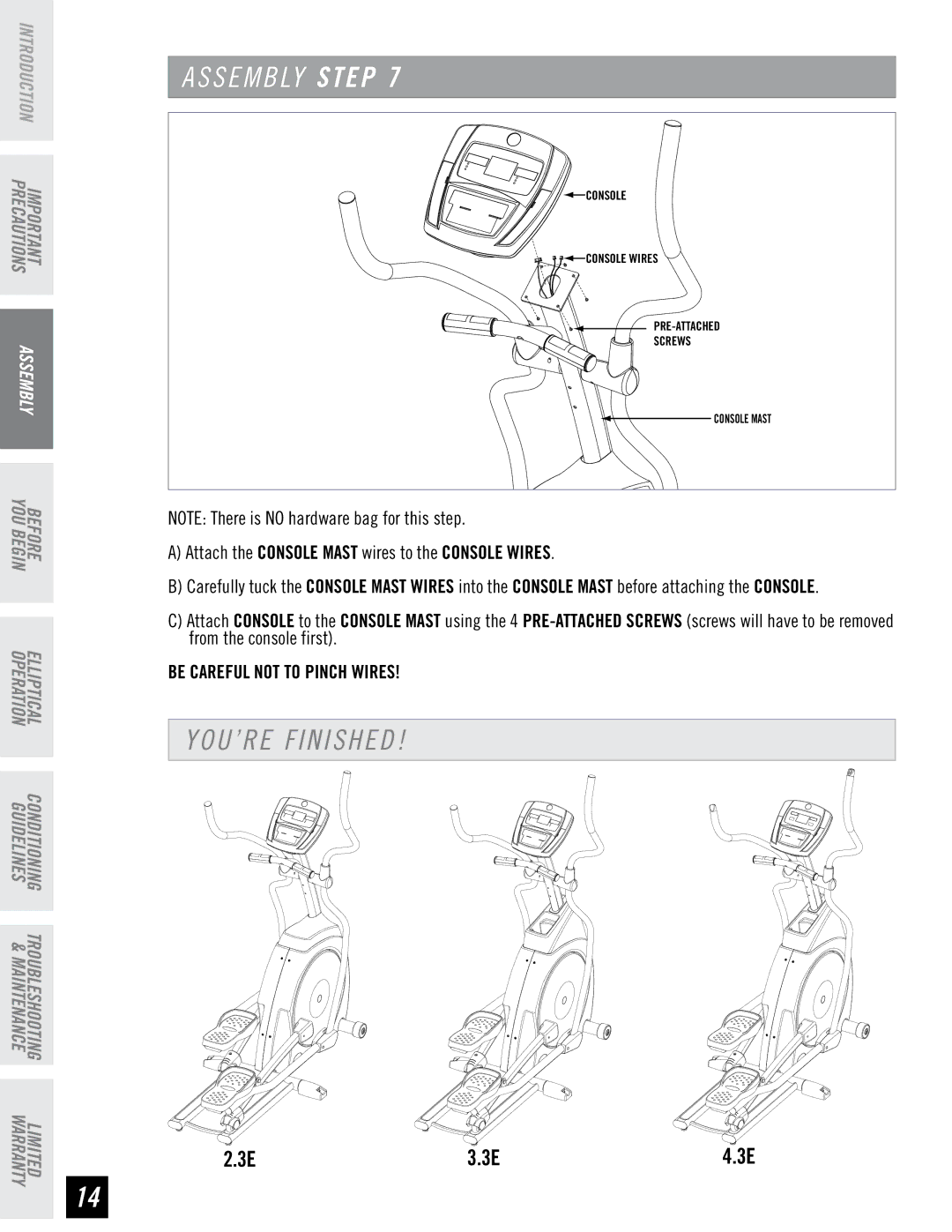 Horizon Fitness 2.3E, 4.3E, 3.3E manual Assembly Step, YOU’RE Finished 