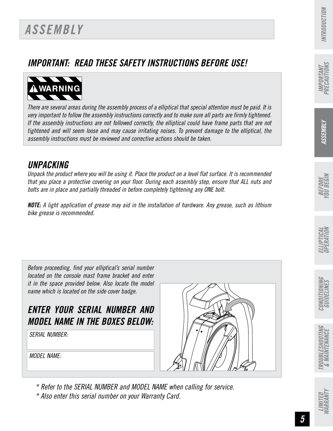 Horizon Fitness 2.3E, 4.3E, 3.3E manual S E M B Ly, Important Read These Safety Instructions Before USE 